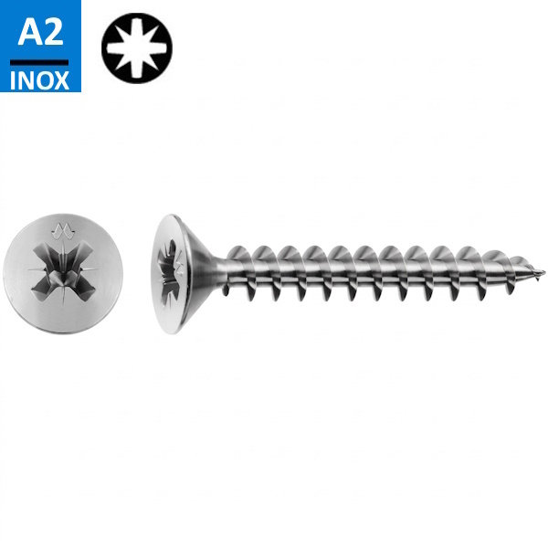Mustad Vite Panelvit INOX per Legno Testa Svasata Piana (TSP) a Croce PZ in Acciaio INOX A2